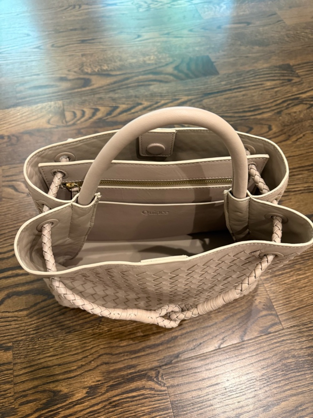 NWOT Quince Italian Leather Taupe Handwoven Satchel Bag - Picture 11 of 14